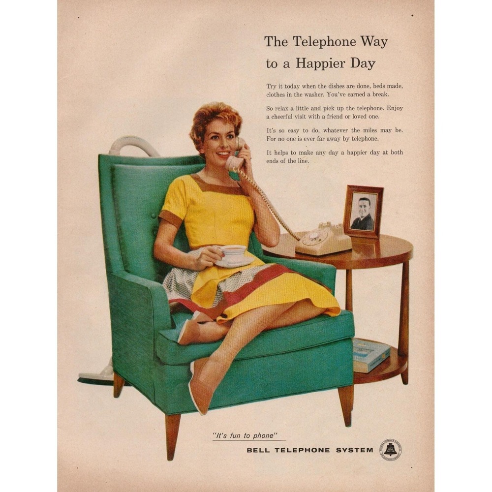 Bell Telephone System Mid Century Woman Retro Rotary Phone Vintage Print Ad 1958